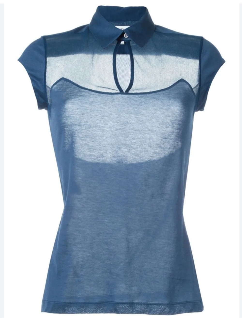 Maison Margiela Sheer Panel Mesh Keyhole Blue Lightweight Polo Top Size 10 - Picture 2 of 16